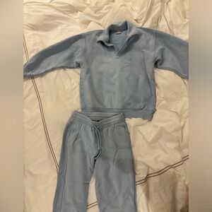 Aritzia boyfriend fit sweatpants and 1/4 button sweatshirt in baby blue